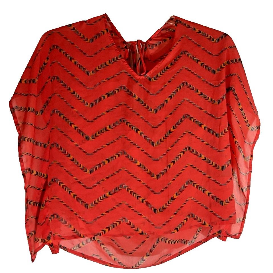 Charolotte Russe Women's Shirt Top Orange Chevron Tie Back Semi-Sheer Beachy Euc